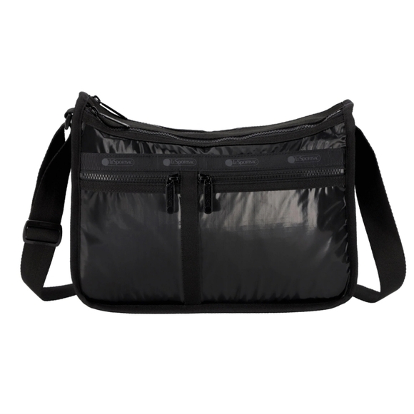 LeSportsac Shiney Black Deluxe Everyday Expandable Travel Shoulder/Cross Bag EUC - Picture 2 of 15